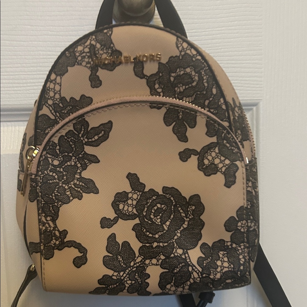 Michael Kors Beige and Black Floral Mini Backpack